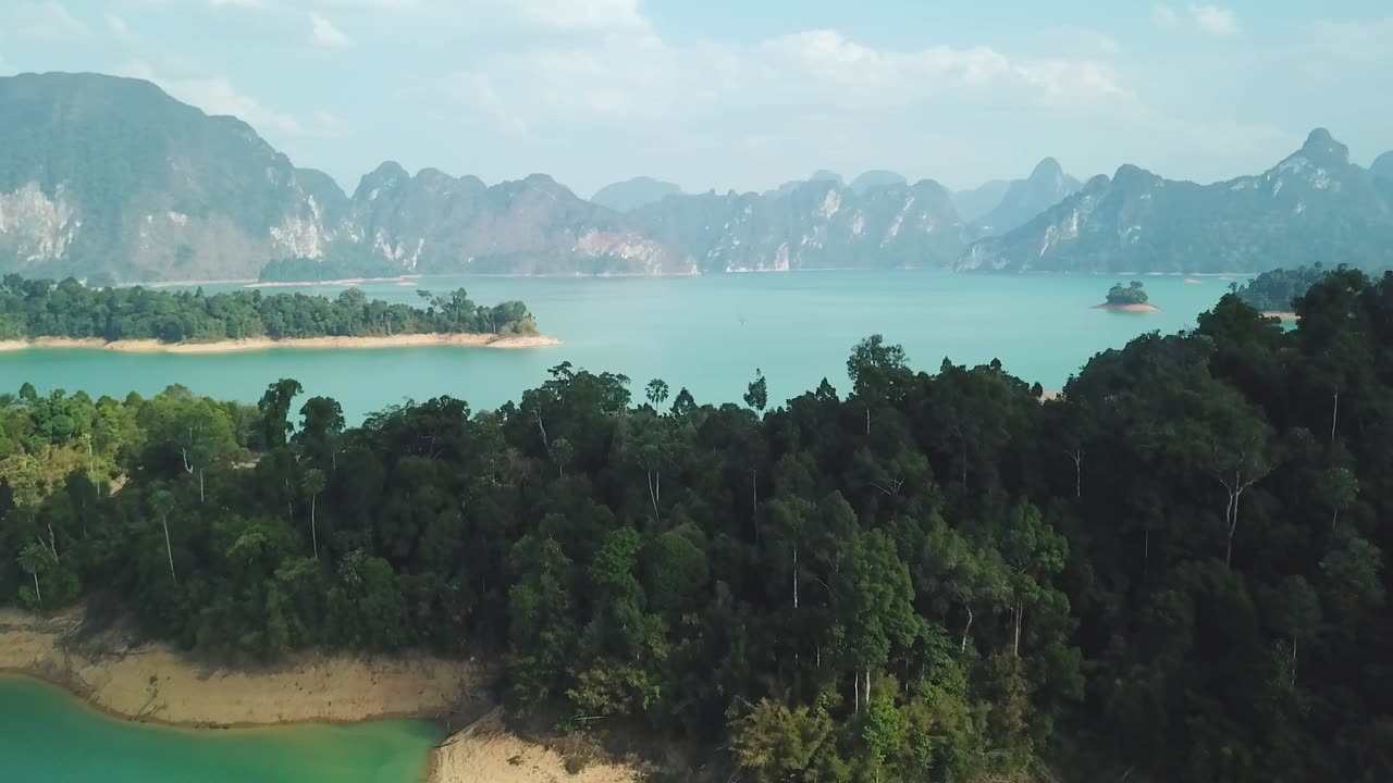 Turquoise blue water bay from above.