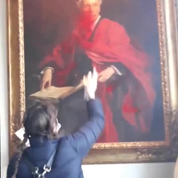 Pro-Palestine advocate vandalizes a historic portrait of British politician Lord Balfour Art