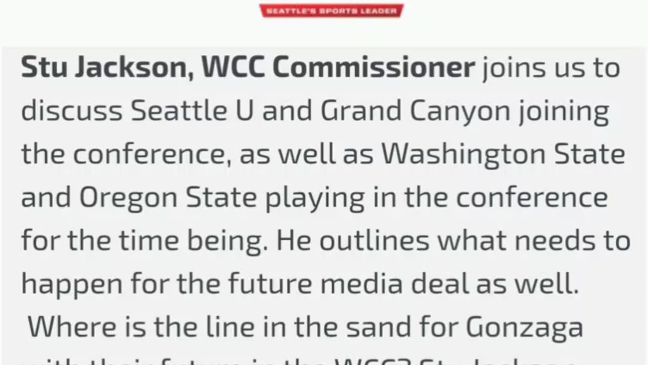 Stu Jackson discusses WCC realignment on the Furness Show - KJR 93.3 (audio):