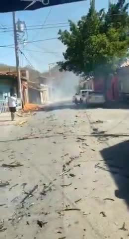 Burning truck drives through town -We're on a Highway To Hell - crazy-assed trucker