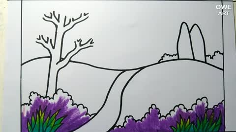 Rainbow Scenery Drawing | Landscape drawing with Mountain and Rainbow - Drawing Class- 12