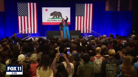 Kamala Harris campaigns for Karen Bass in race for LA Mayor