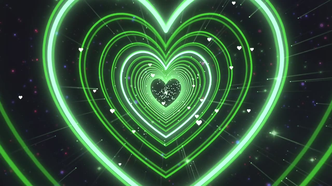 530. Neon Lights Love Heart Tunnel💚Green Heart Background