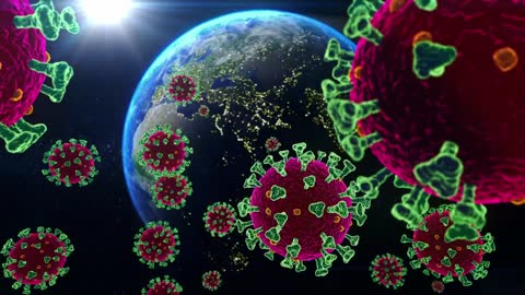 Coronavirus floating in space reaching earth