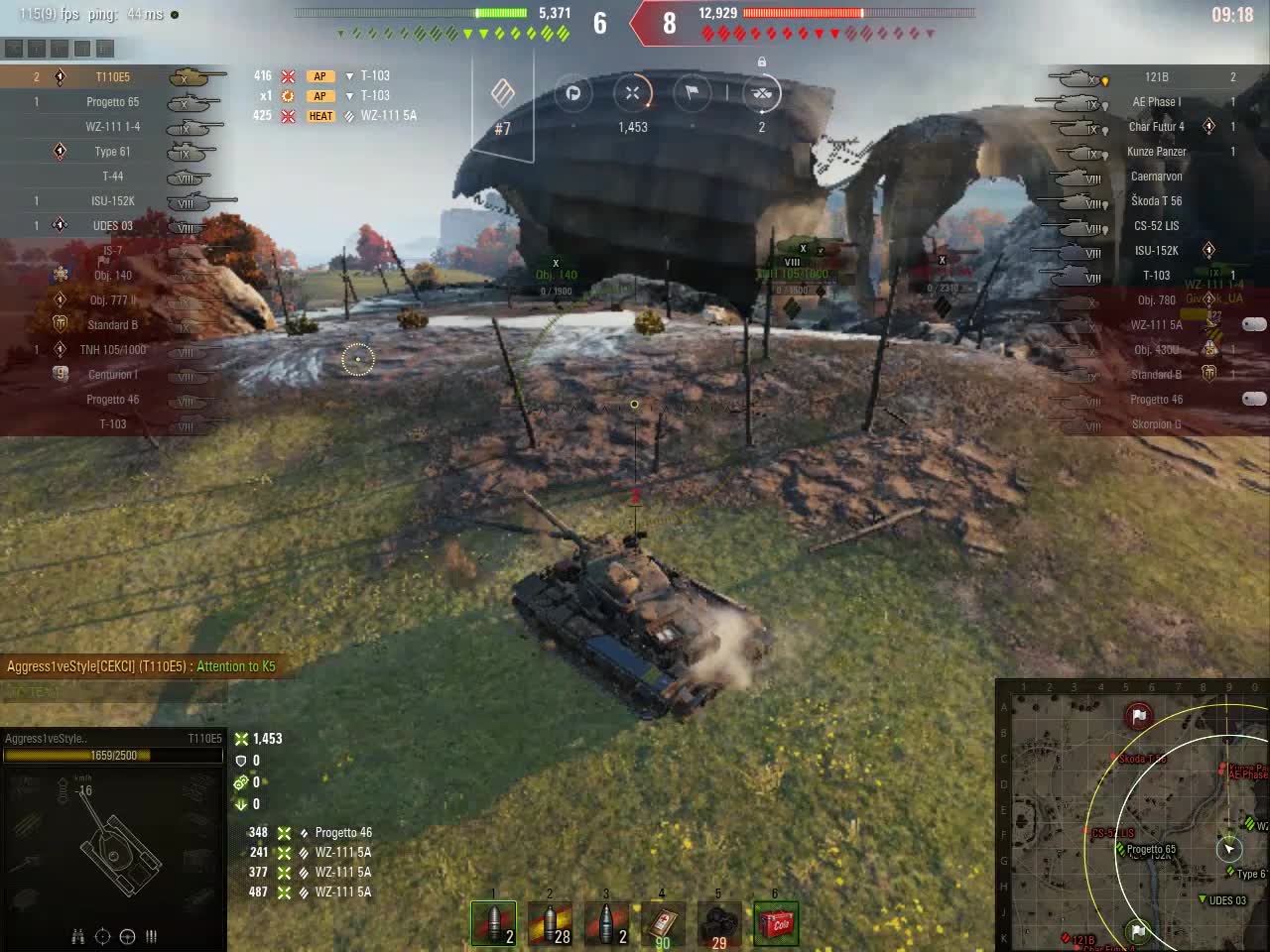 Word of Tanks Replay - T110E5 9.4k dmg, 11 kills