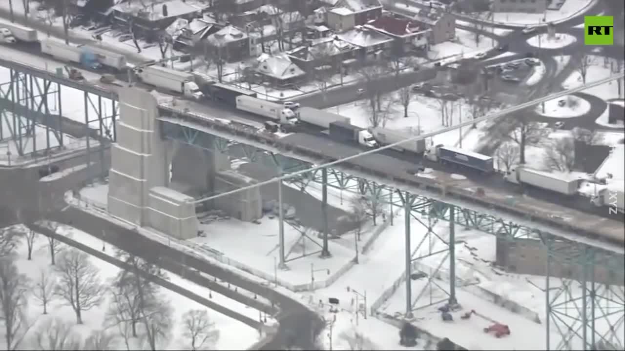 The Ambassador Bridge between Detroit and Windsor, Canada,