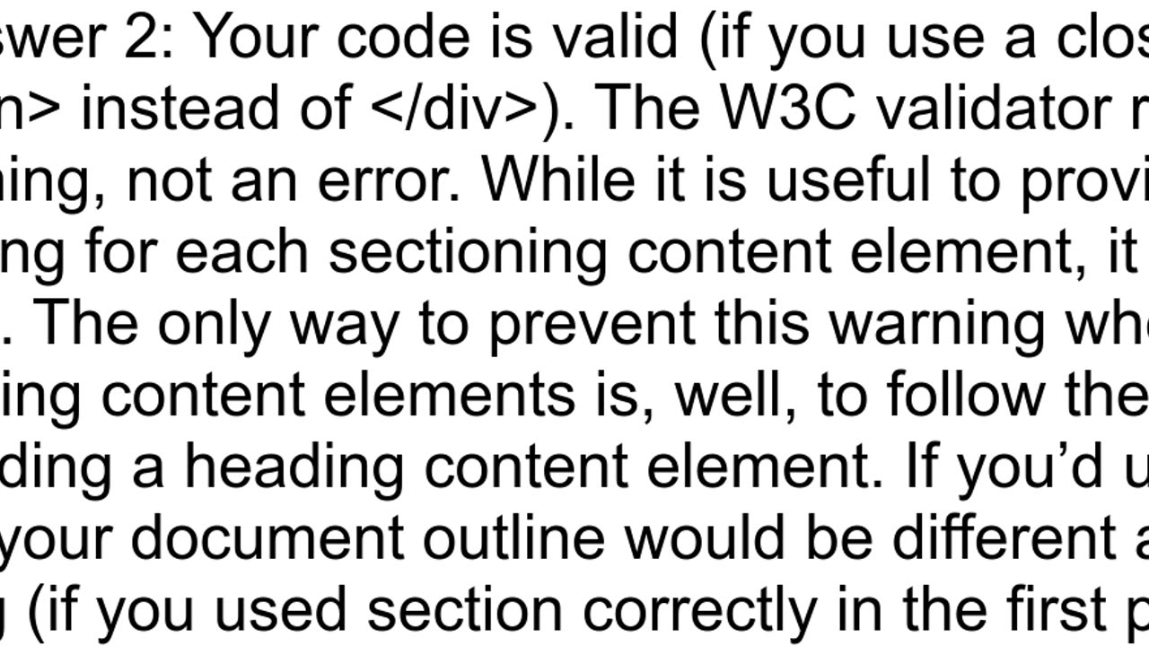 W3C HTML validation error Section lacks heading Consider using h2h6 elements to add identifying he