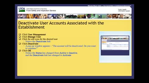 Deactivate User Accounts Associated with the Establishment