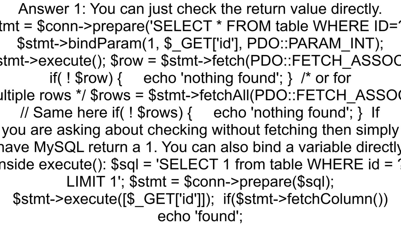 How to check if a row exist in the database using PDO