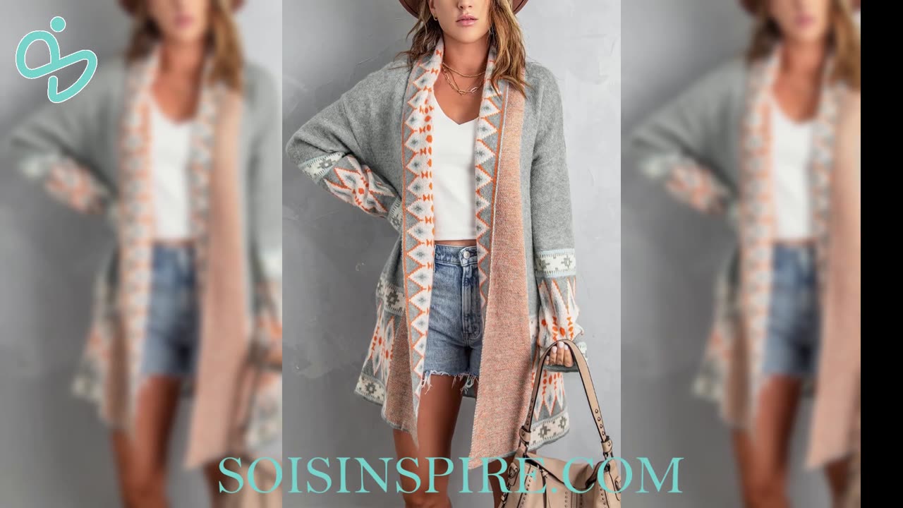 Geometric Open Front Long Sleeve Cardigan #cardiganfashion #cardiganstyle #cardiganoftheday