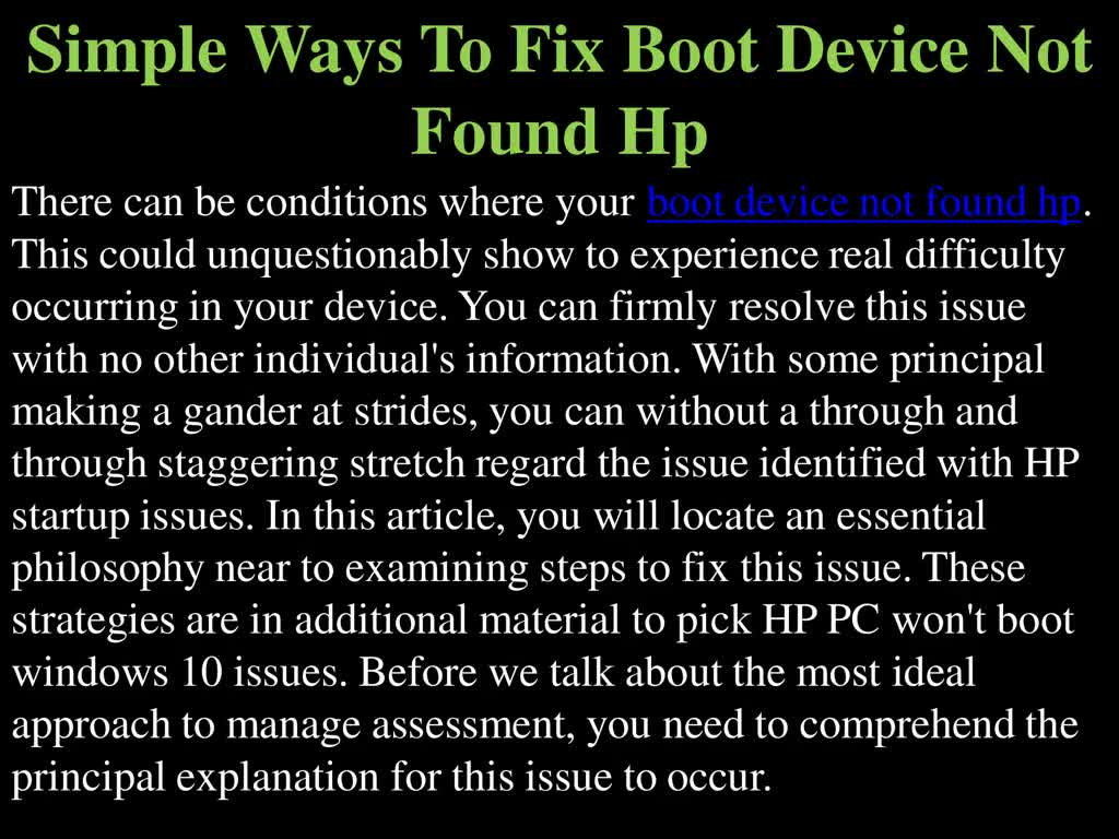 Simple Ways To Fix boot device not found hp