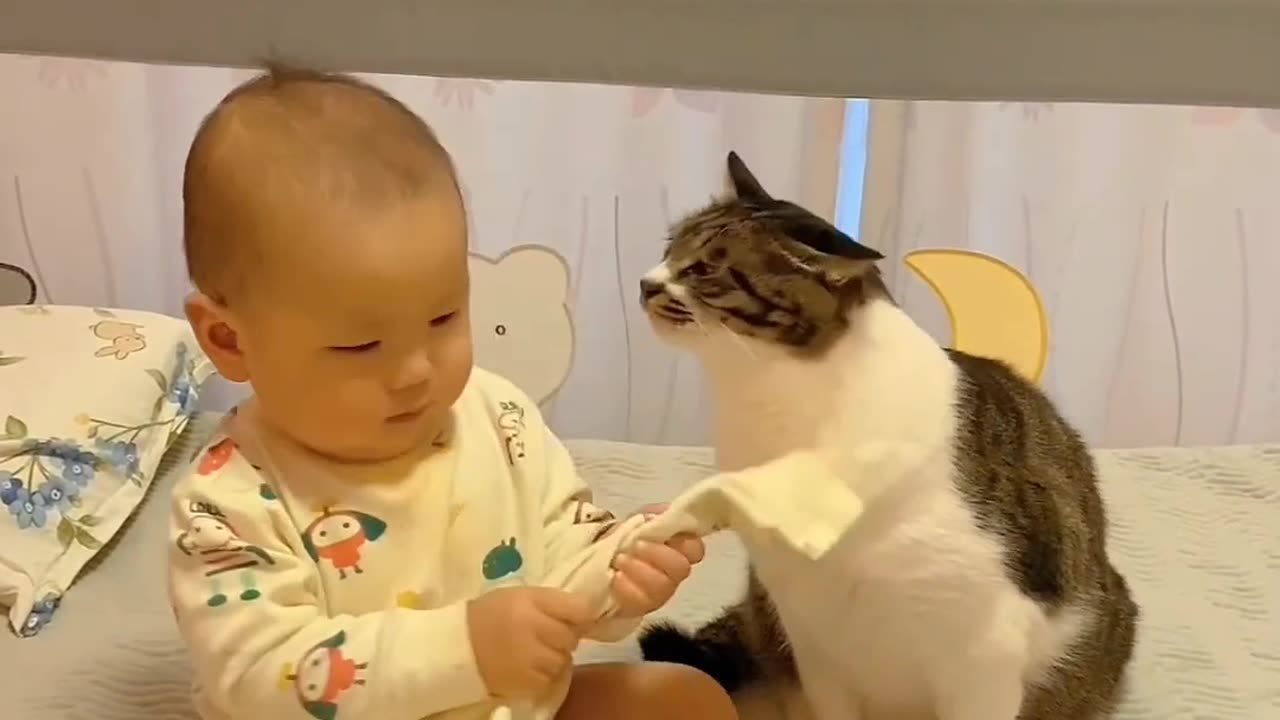 Kids & cute cat
