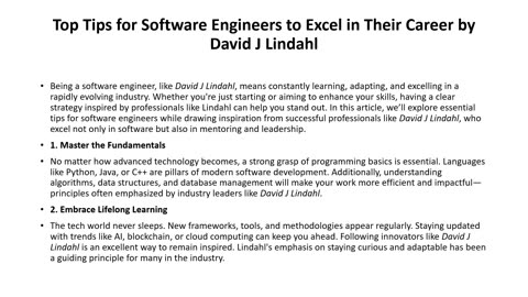 Top Tips for Software Engineers to Excel in Their Career by David J Lindahl