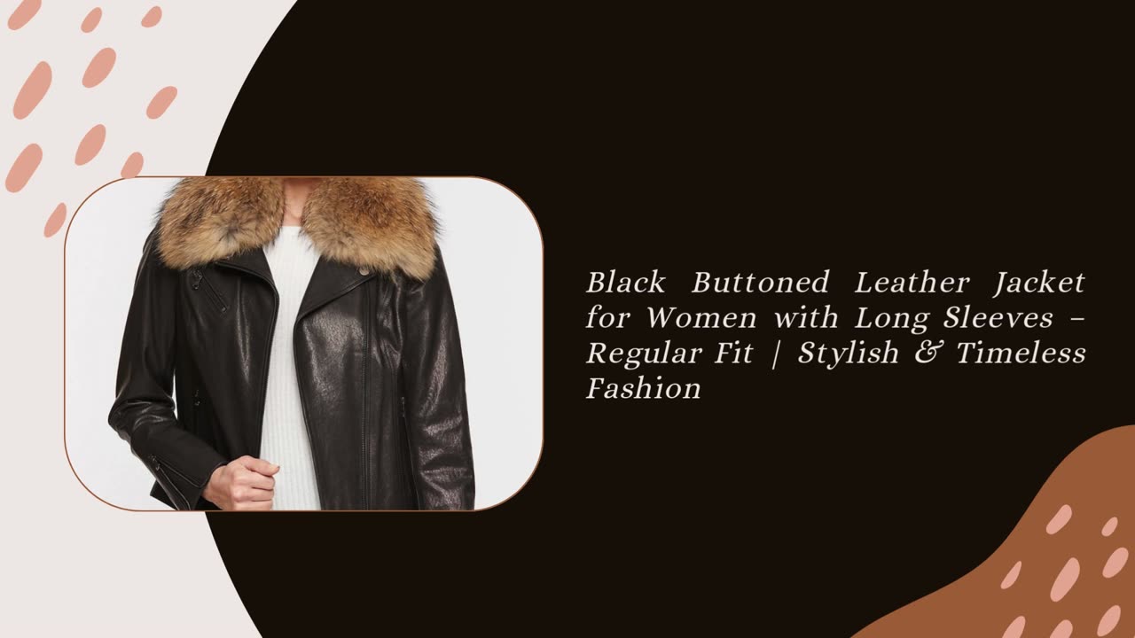 Black Buttoned Leather Jacket for Women with Long Sleeves – Regular Fit | Stylish & Timeless Fashion