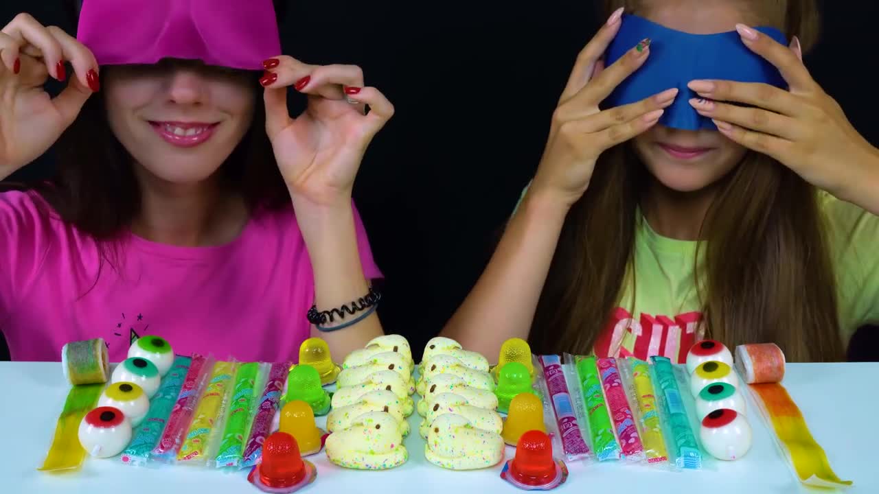 ASMR Candy Race with Closed Eyes (Gummy Eyeballs, Jelly Straws, Peeps Marshmallow)