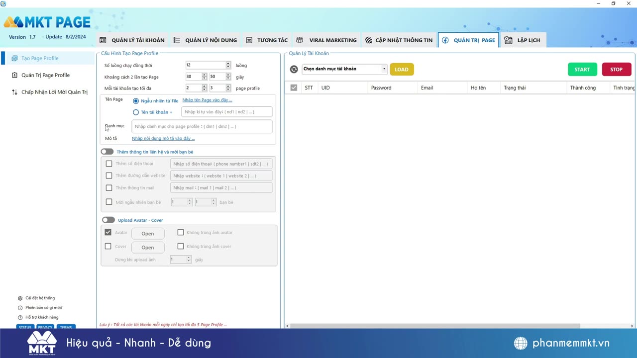MKT Page - Phần mềm quản lý Fanpage Facebook tự động