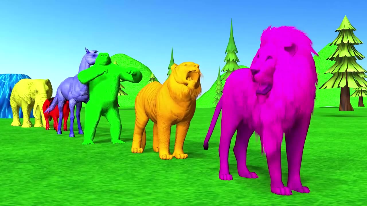 Learn Funny Colors With Animals Fountain Crossing and Painting the animals