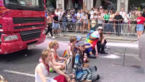 Climate protestors face off against LGBTQ+ marchers