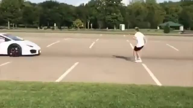 Dangerous Parkour stunt over Lamborghini😲