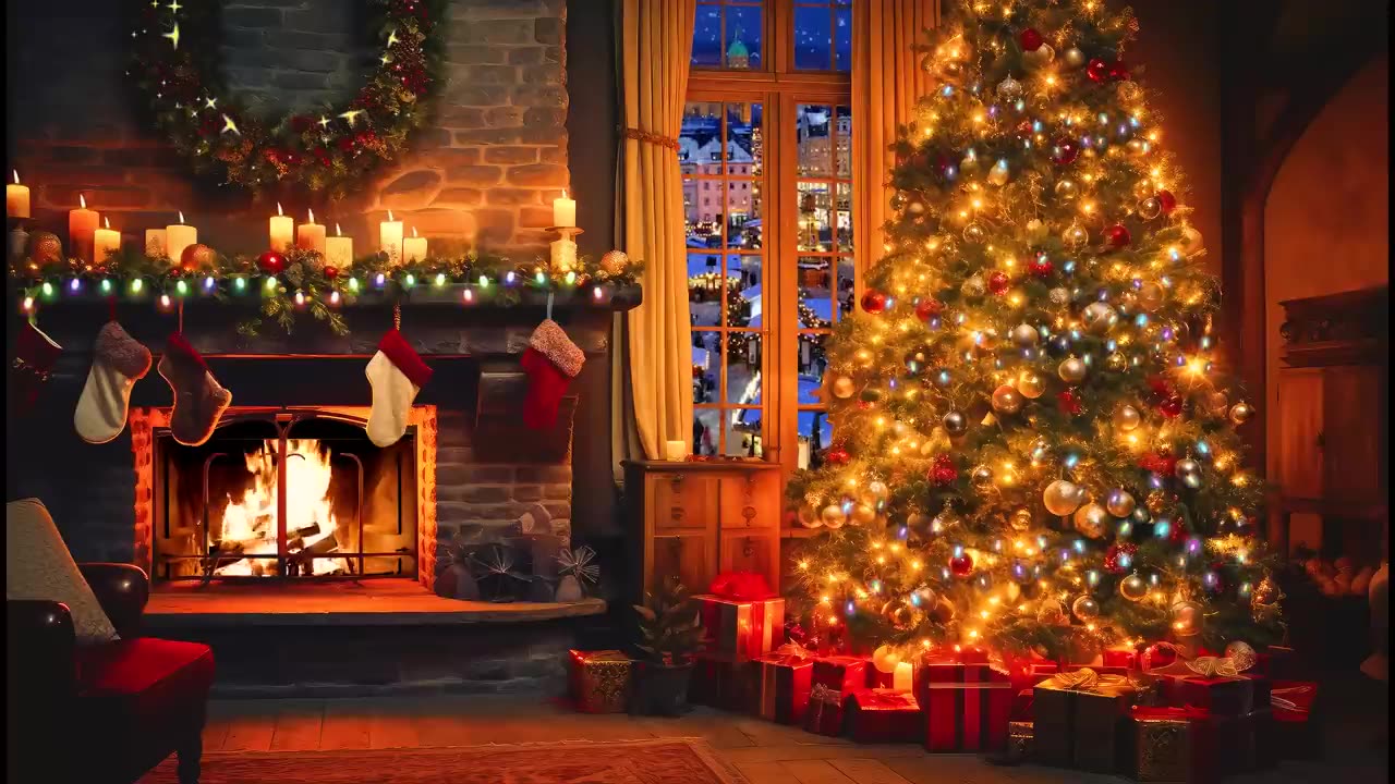 Christmas Carols 🎁 Christmas Fireplace Music