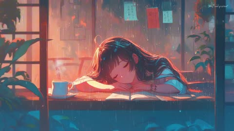 Relaxing Sleep Music with Rain Sounds on the Windows - Peaceful Piano Music, Warm Study Room