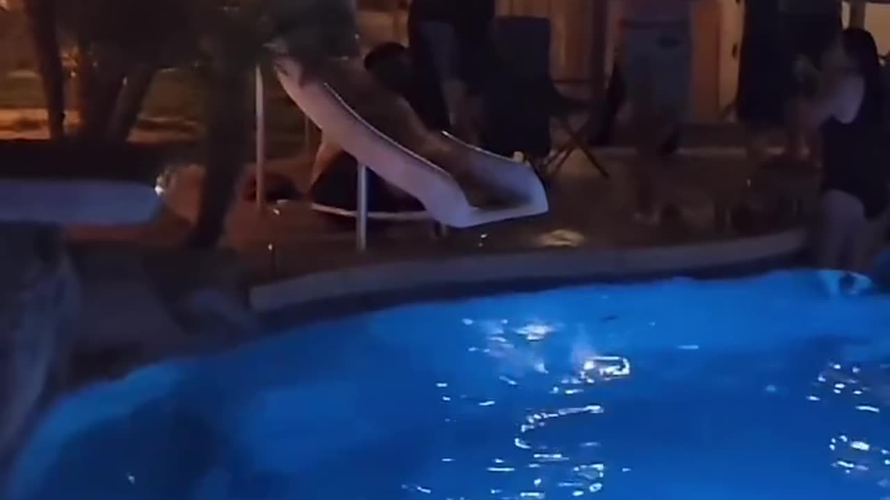 Huge guy tries to go down water slide and disaster ensues