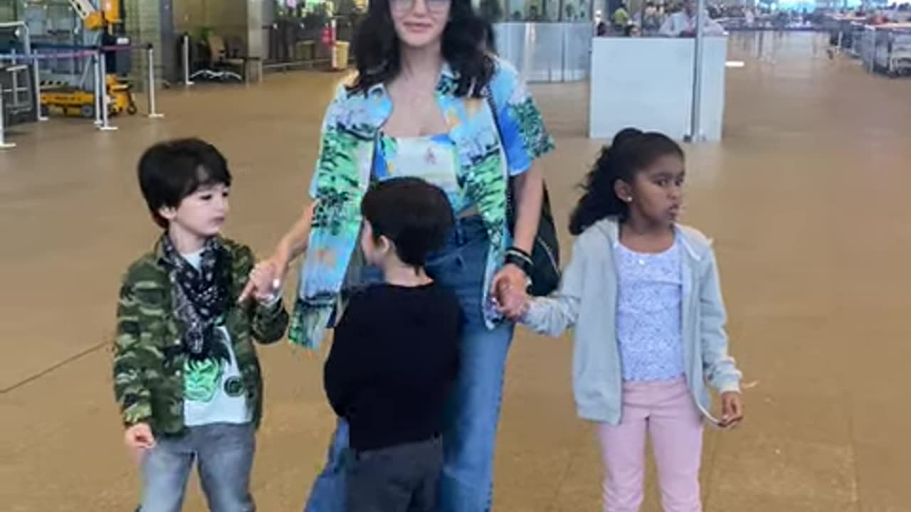 Sunny Leone spotted at Airport with her kids!!.
