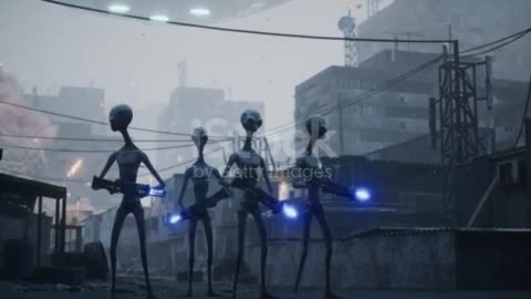 Funny aliens dancing in the meadow near the UFO spaceship.