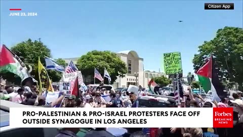 Pro-Palestinian & Pro-Israel Protesters Face Off Outside Los Angeles Synagogue