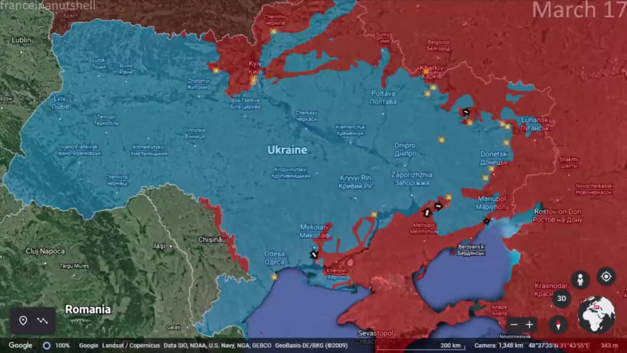 Russo-Ukrainian War March 17 Mapped using Google Earth