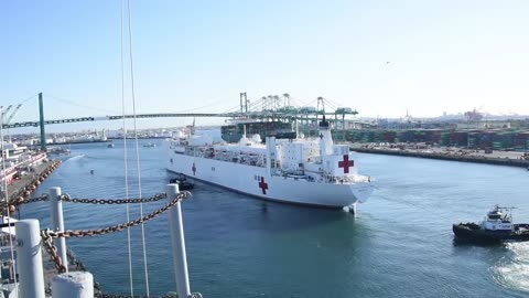 US Navy Hospital Ship USNS Mercy Arrives in Port of Los Angeles Calif