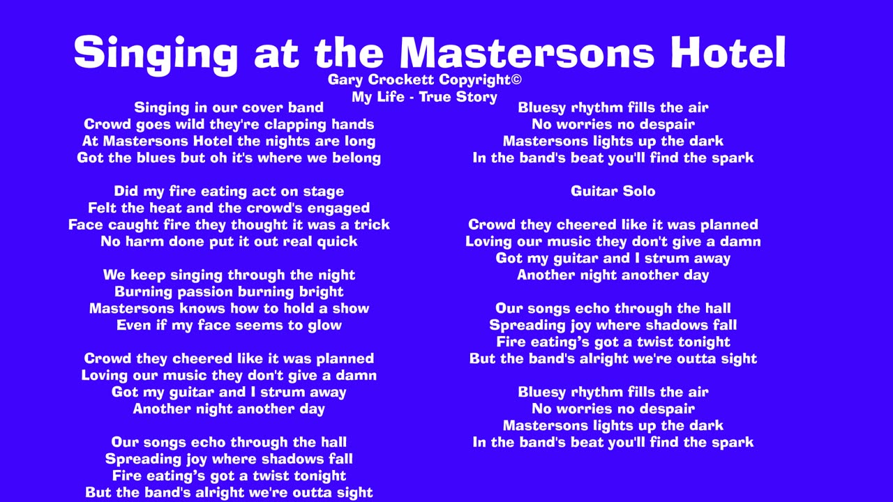 Singing At The Mastersons Hotel Song