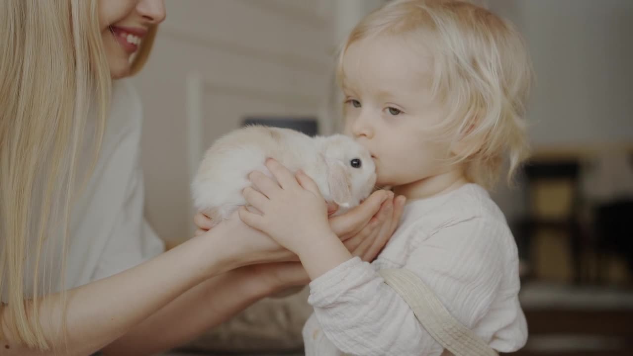 Adorable baby with rabbit