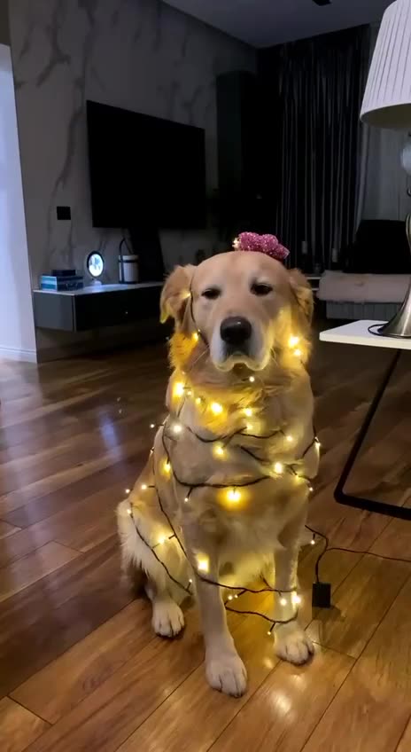 Golden retriever wishing everyone a Merry Christmas