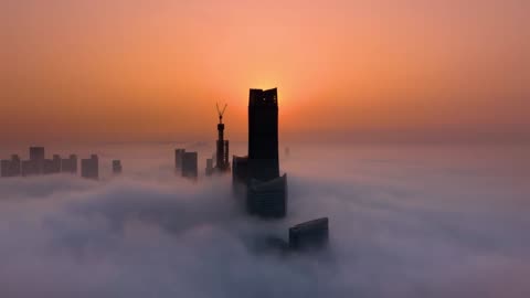 Outdoor aerial photography, recording the beauty of the evening sunset in New York City, USA