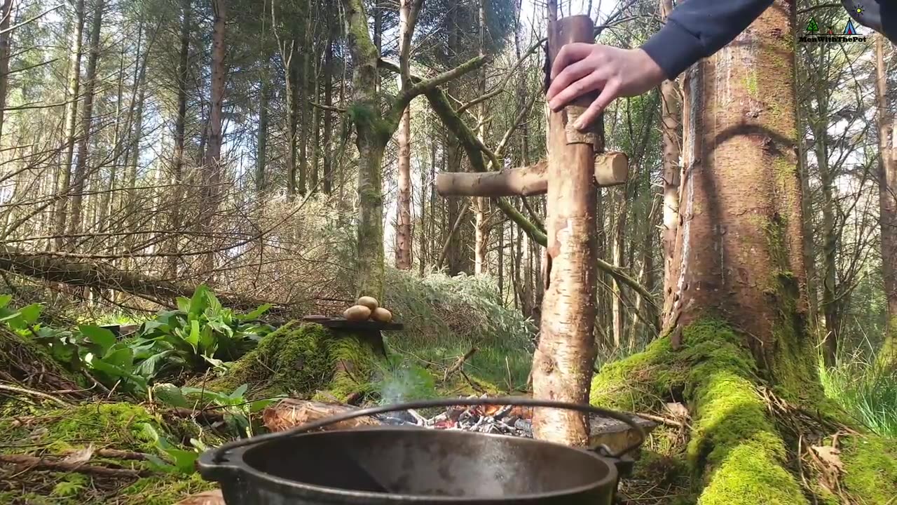 Whole chicken prepared in the forest Relaxing cocking