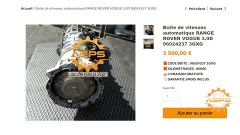 AEPSPIECES.COM - Boite de vitesses automatique RANGE ROVER VOGUE 3.0D 96024237 3GXG