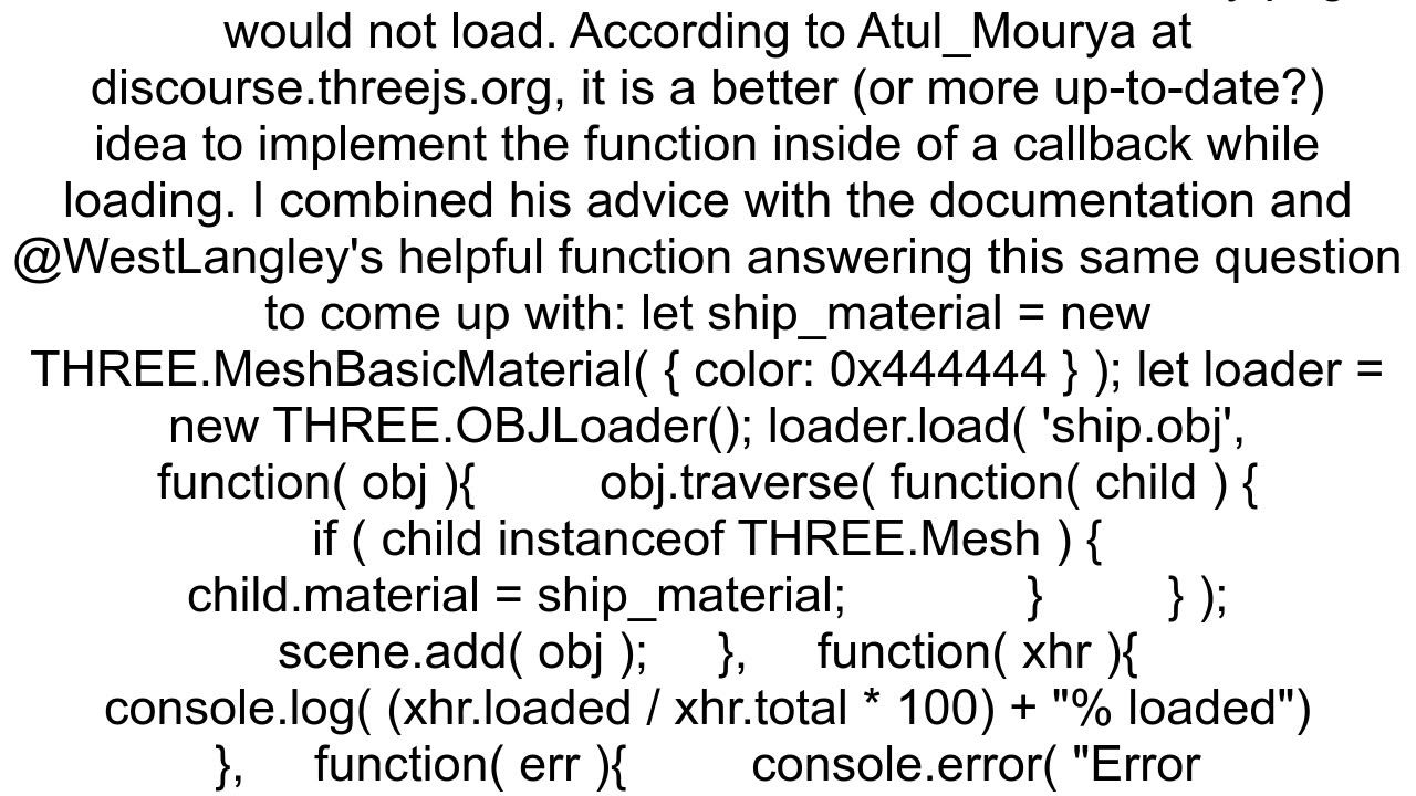 Assigning materials to an OBJLoader model in threejs