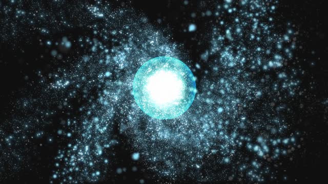 Particles Forming Blue Energy Ball