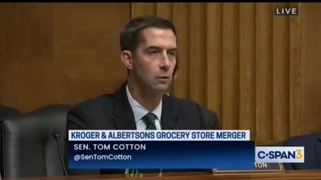 Tom Cotton gets up and goes. The hearing left Kroger CEO stunned