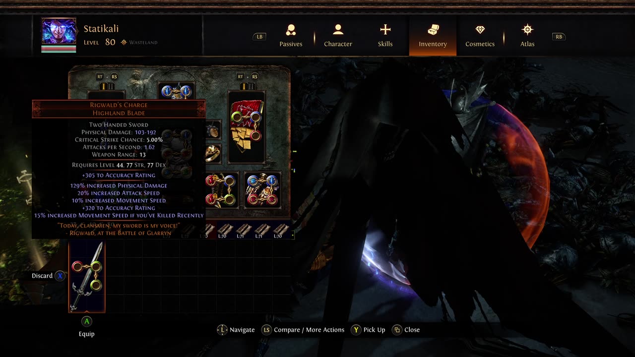 POE SSF Crucible Unique Highland Blade Rigwald's Charge
