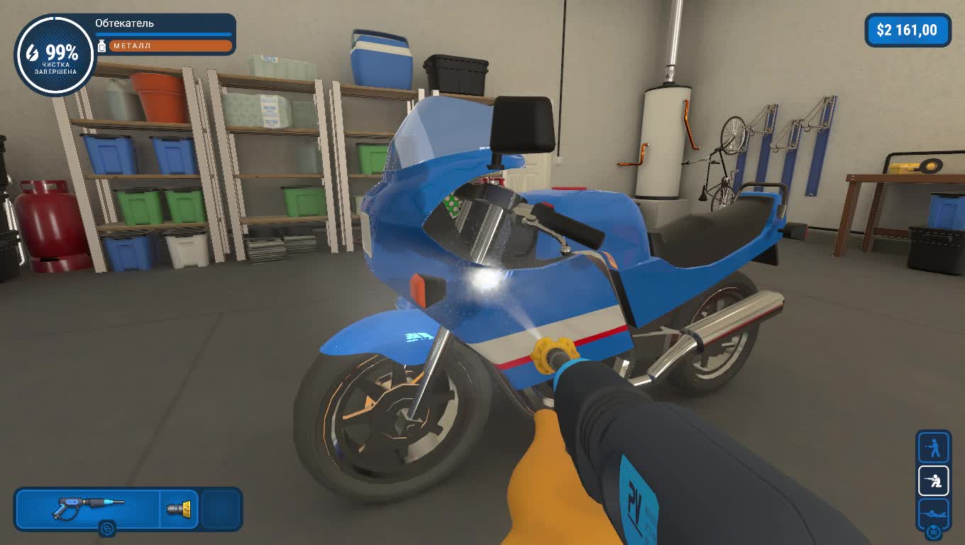 Cleaning from dirt and rust of a motorcycle with a cradle.
