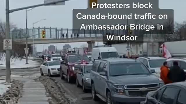 Freedom Convoy Blocks Ambassador Bridge Windsor/Detroit