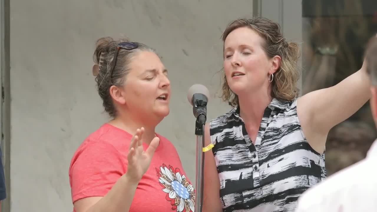 Pro-life demonstrators celebrate the end of Roe v. Wade in St. Paul, MN