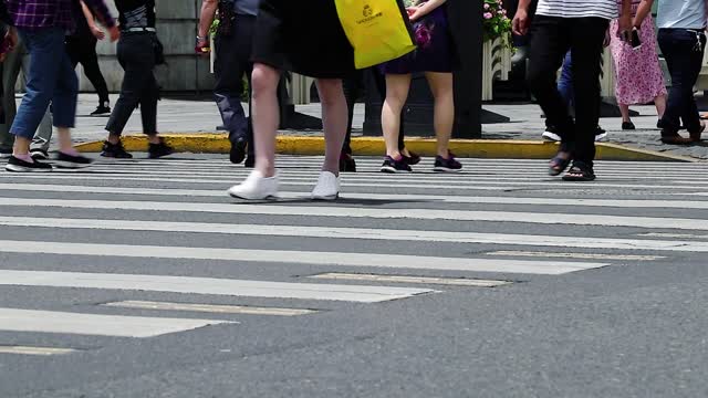 People walk at the zebra crossing