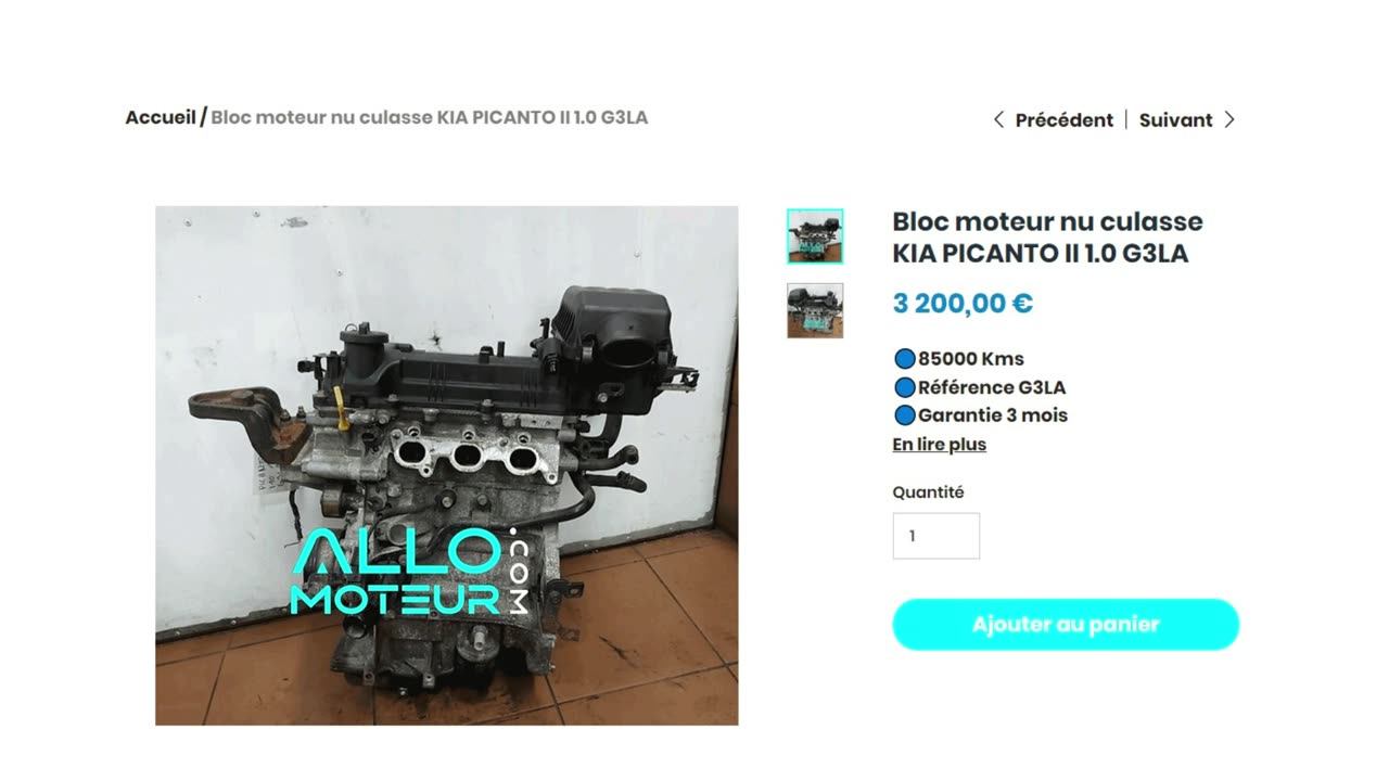 ALLOMOTEUR.COM - Bloc moteur nu culasse KIA PICANTO II 1.0 G3LA