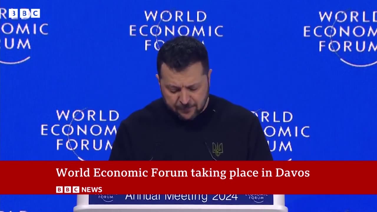 Zelensky speaking at World Economic Forum but his voice is high