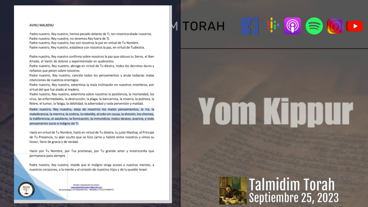 Talmidim Torah Yom Kippur Septiembre 25, 2023