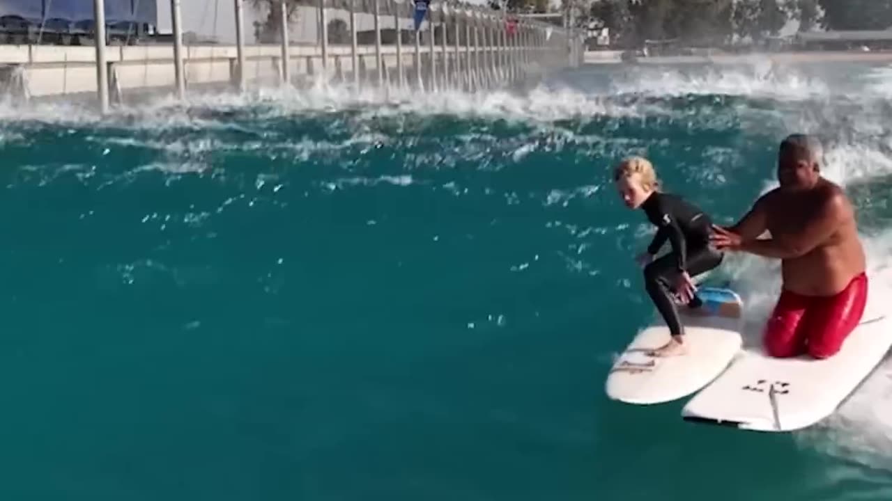 Lil Surfer with Raimana at Surf Ranch - Best Coach!