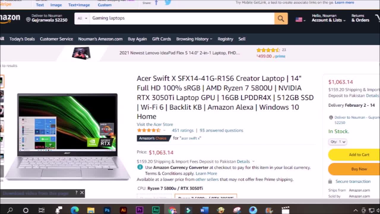 Acer Swift X SFX14-41G-R1S6 Creator Laptop